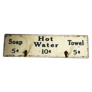 Soap Water and Towel Sign Metal Decor Bathroom Towel Hanger